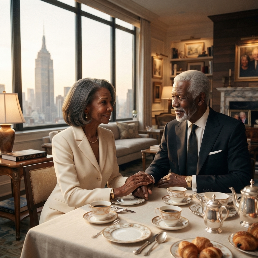 Fictional Arthur and Eleanor Sterling talking together at home